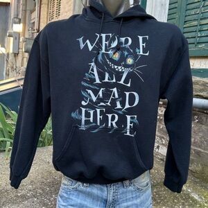 Alice in wonderland hoody were all mad here black sweatshirt sz large